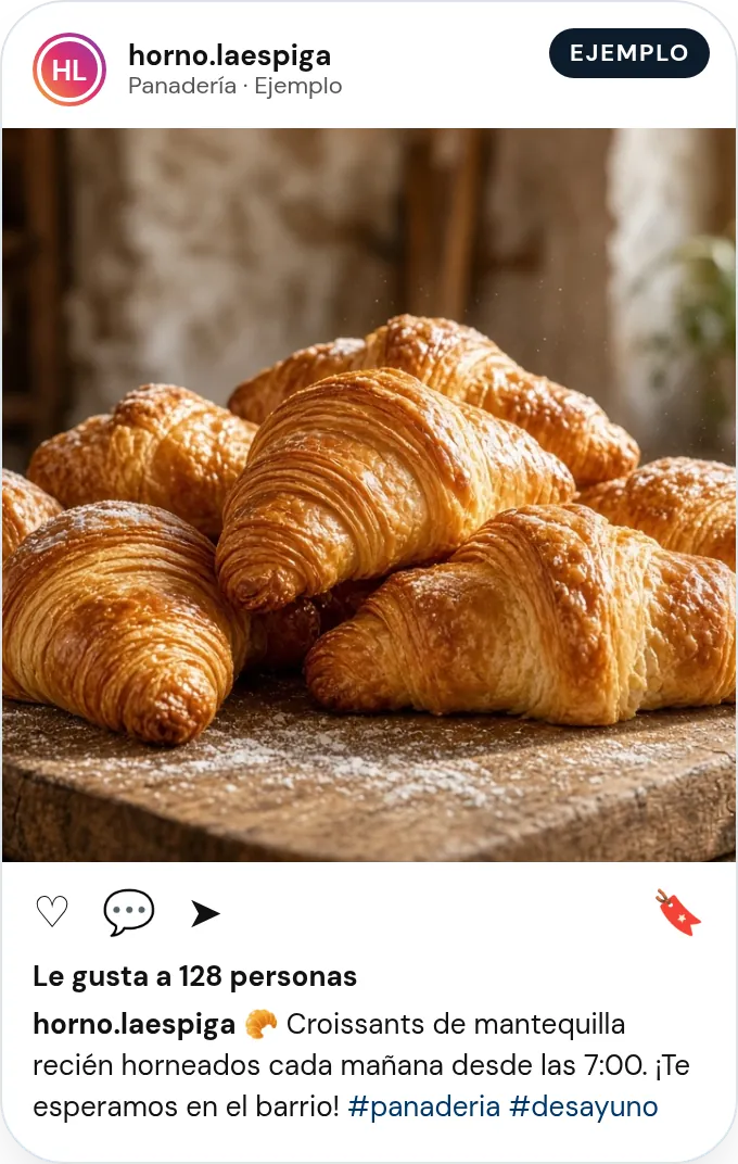 Publicación de ejemplo de una panadería con croissants recién horneados